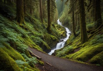 A lush river path